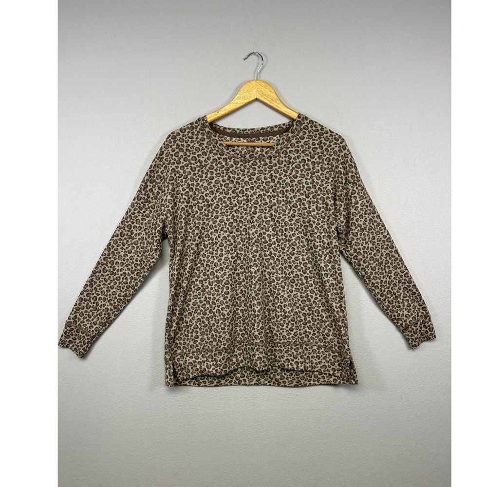 Animal Print Jaclyn New York Womens Small Brown Waffle Knit Thermal Top Cheetah